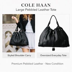 Cole Haan Large Black Pebbled Leather Tote Bag Oversized Shoulder Purse